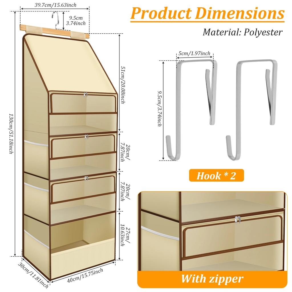 Over Door Yarn Storage Organizer Multi-layer Storage Hanging Bag with 4 Clear Zipper Compartment & 3 Side Knitting Needle Pocket