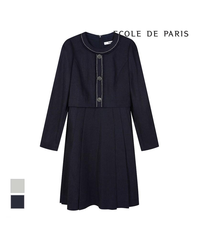 ECOLEDEPARIS Round Neck Three-Button Dress_Rb33Woce34Z