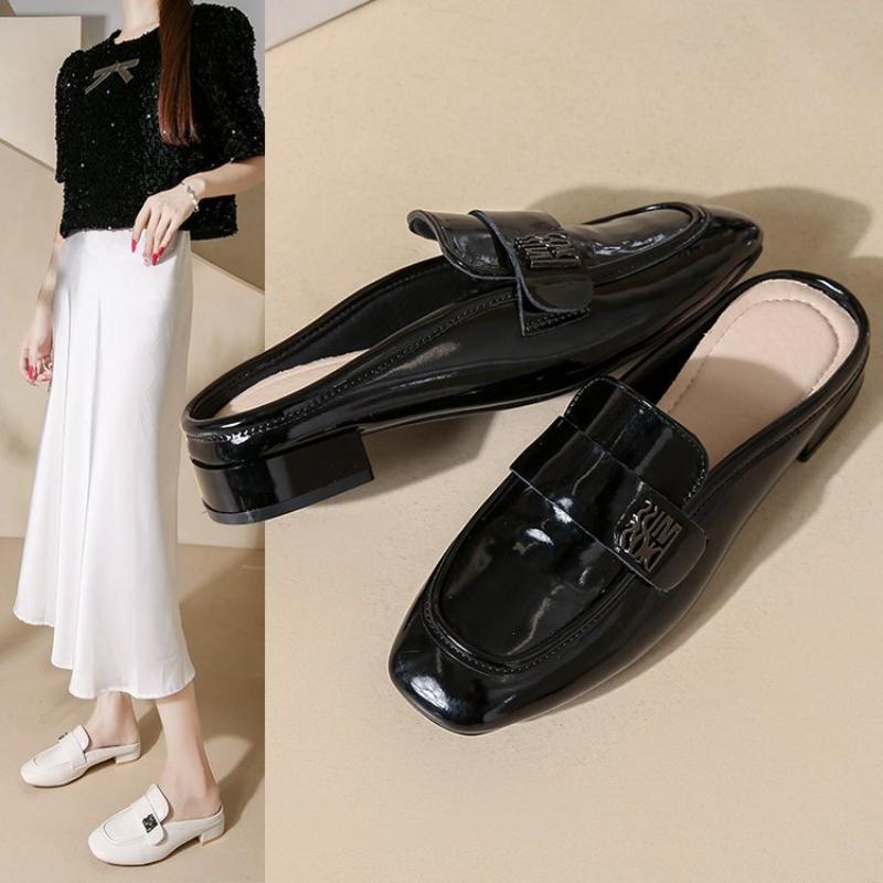 

Баотоу Женские ленивые тапочки Кожаная обувь Повседневная Нескользящая Износостойкая Обувь-слипоны Женская обувь 42 чёрный