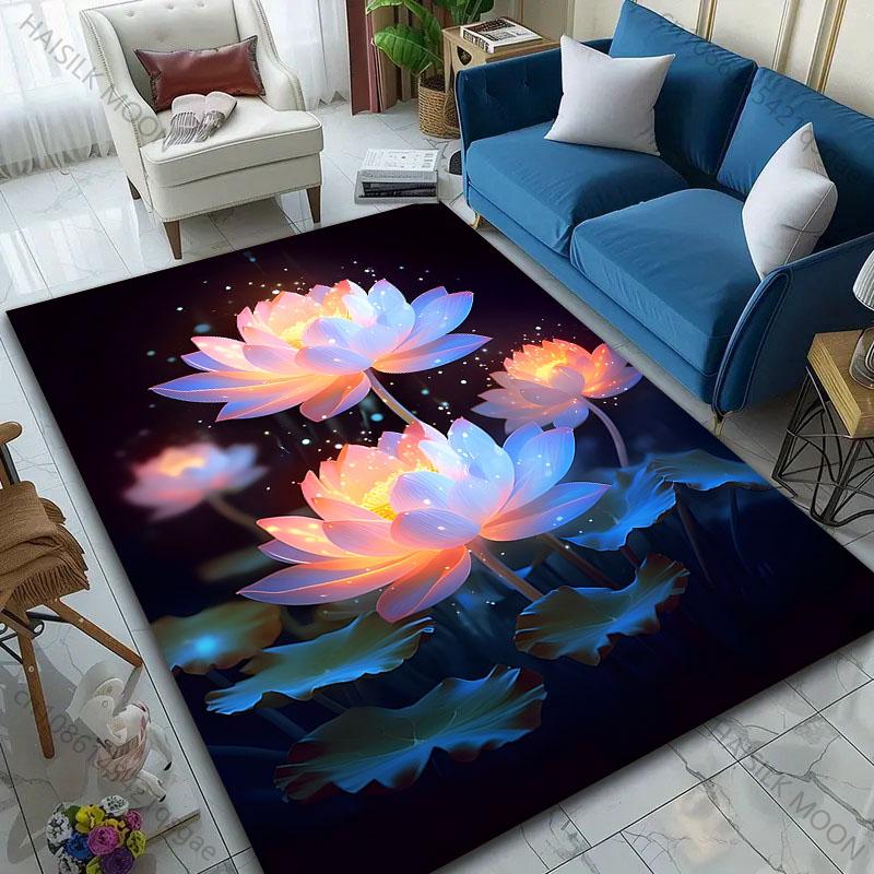 6 Style Colorful Lotus Pattern Carpet for Living Room Bedroom Bedside Floor Mat Cloakroom Children Playing Mat Area Rug
