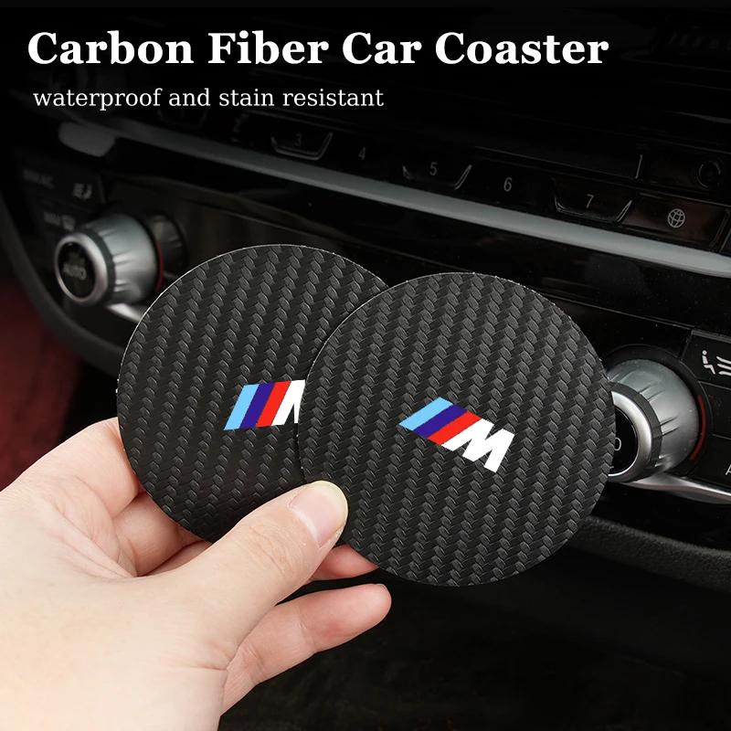 BAAK1 New 2025 Car Coaster Carbon Fibre Waterproof Bottle Cup Holder Anti-slip Mats For BMW M X1 X3 X5 X6 X7 E30 E90 M3 E84 E83 F25 E9
