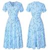 Womens V Neck Holiday Floral Print Dress Ladies Short Sleeve Party Dress