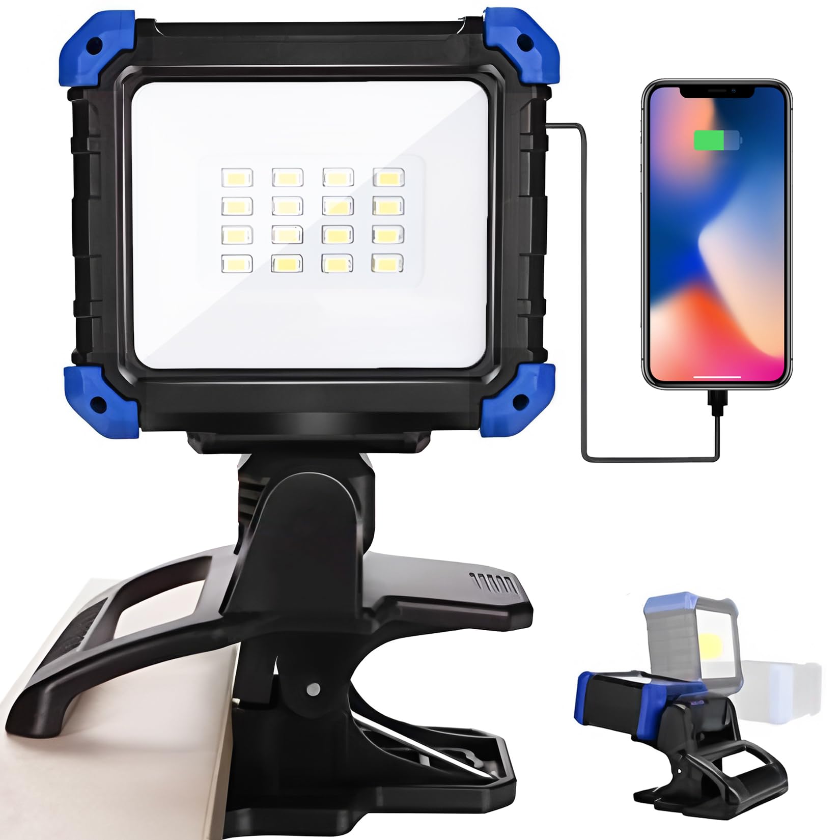 

Rechargeable LED Work Light, Floodlight, COB Light, 3000LM, High Brightness, 4000mAH Large Capacity, USB Rechargeable, Clip-on Light with Powerful