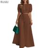ZANZEA Women Short Sleeve Cropped Tops and Wide Leg Pants Casual Two Piece Suit Sets