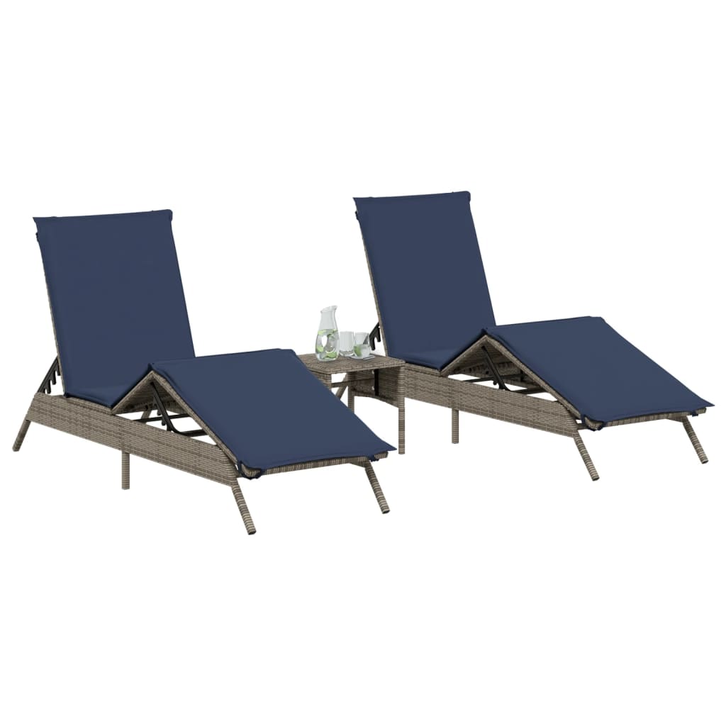 2 Piece Sun Lounger Set with Table Grey Poly Rattan