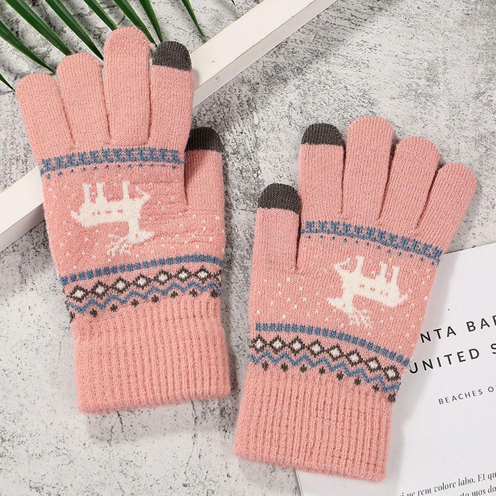 Cute  Stripe Dots Knitted Deer Women Gloves Christmas Winter Gloves Korean Mittens
