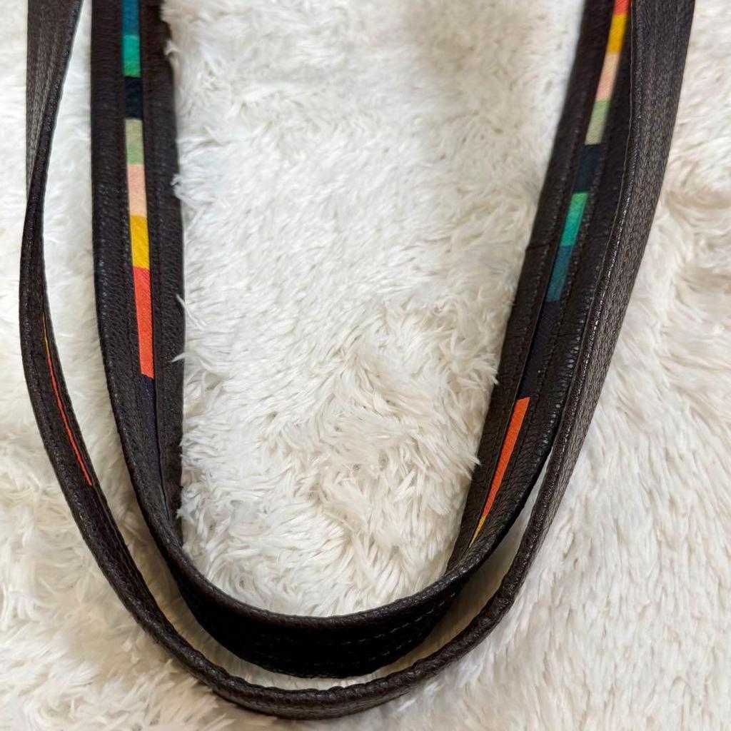 Used Paul Smith Inlaid Stripe Genuine Leather Tote Bag Men's Large Capacity