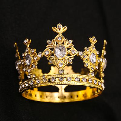 Crown Tiara Princess Children Little Girl Crown Crystal Performance Hair Accessories Birthday Gift Round Crown Catwalk Accessories