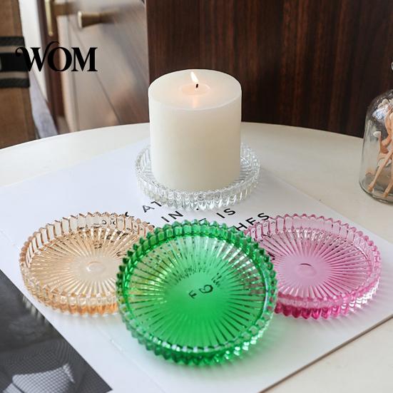 Round Candle Holder Pillar Tray, Decorative Glass Modern Home Decor Dish, for Table Spill-proof