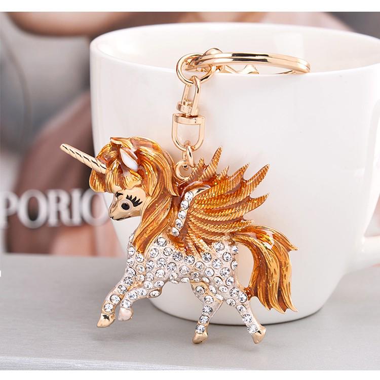 Unicorn Pendant Keychain with Diamond Inlay and Enamel Design