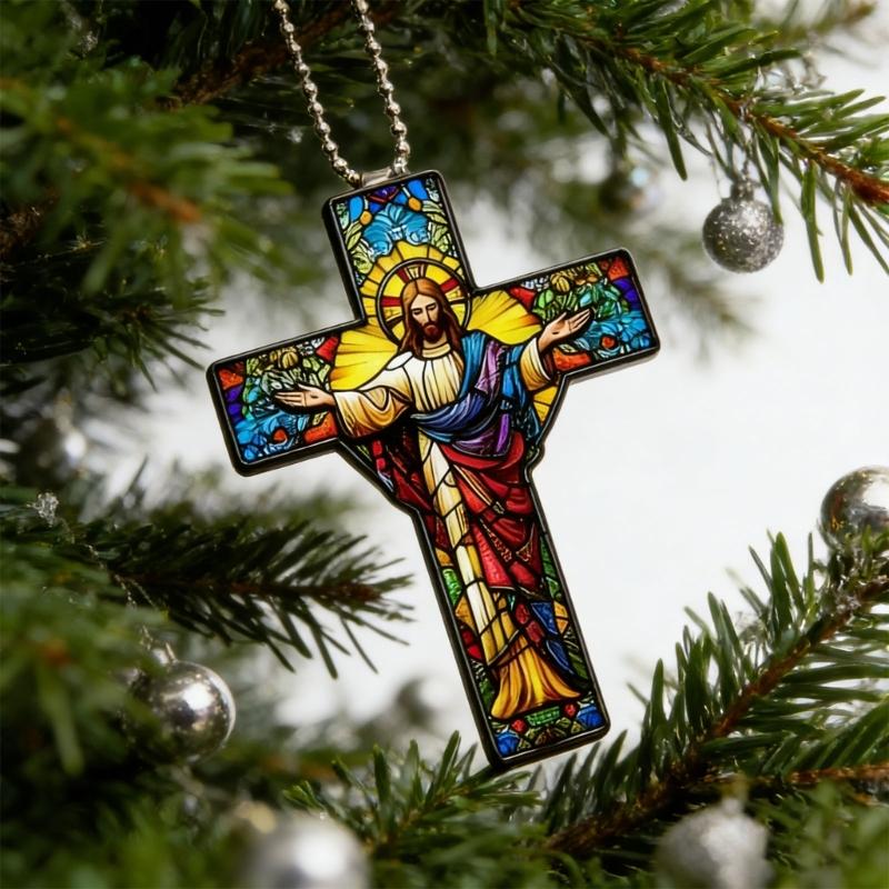 Acrylic Crosses Christian Christmas Ornament Christmas Tree Ornament Bag Charm Pendant Unique Religious Gift for Womens