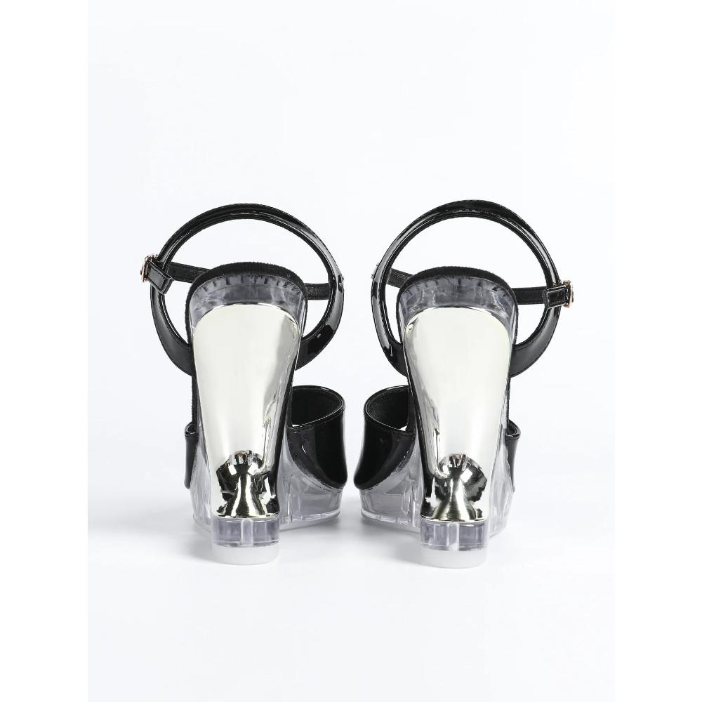 Wedge Heel Women's Summer New Sexy Crystal Transparent High Heels Glass Wedge Heel Patent Leather Sandals High Heels LFD-9930-5