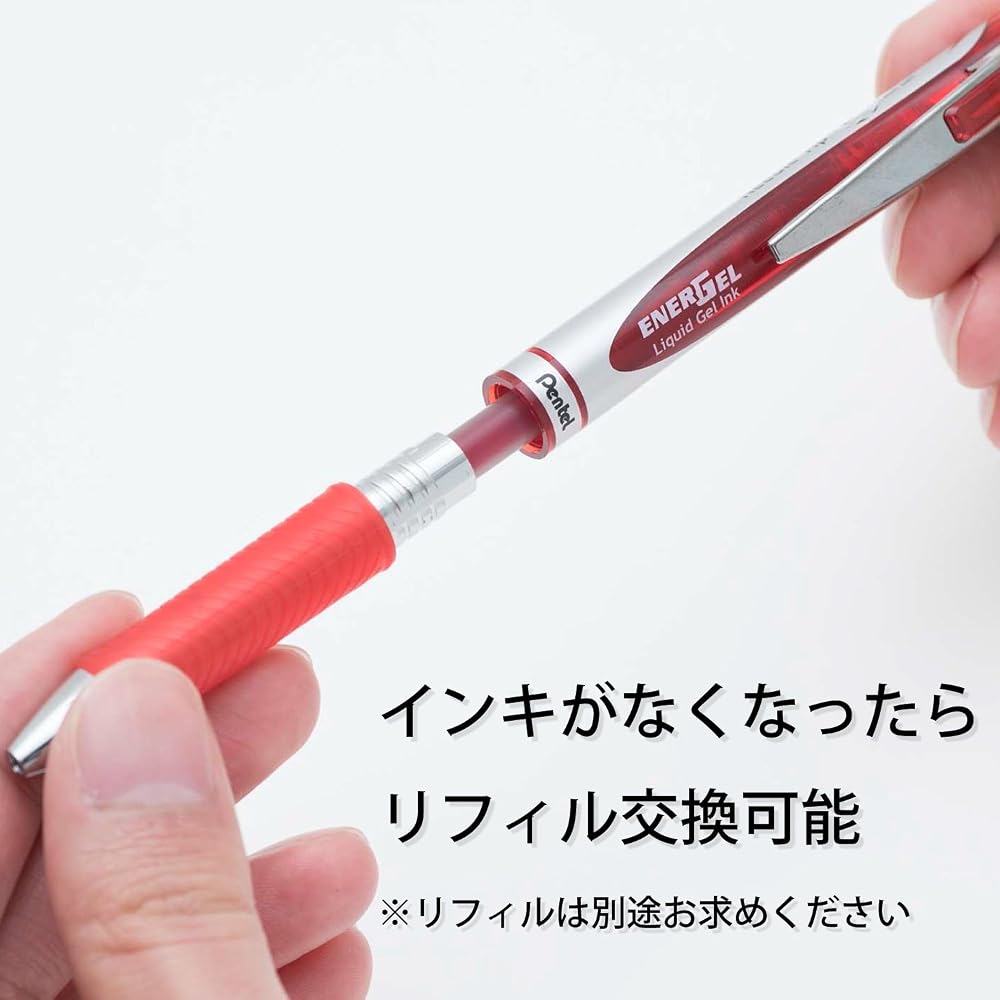 Pentel Ballpoint Pen Gel Ink Gel Knock Type, 0.7 mm, Silver Shaft, XBL77-B, Red, 5