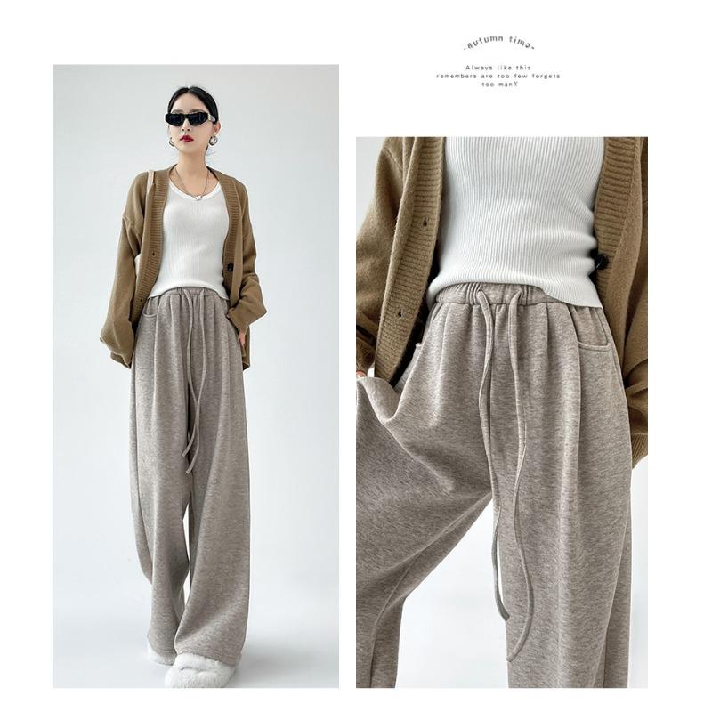 Real autumn and winter new glutinous rice pants women's high waist loose drape straight casual wide-leg pants thickened and velvet pants