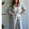 European and American cross-border women's suit 2024 new spring and summer fashion positioning printed long-sleeved top wide-leg pants two-piece set