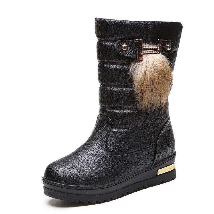 Women Winter Boots New Suede Leather Waterproof Thick Sole Women Winter Boots Warm Mid-Length Boots