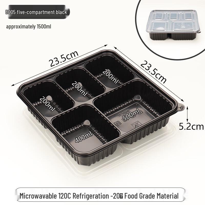 Disposable 5-Compartment Meal Prep Containers
