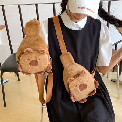 Kawaii Capybara Plush Shoulder Bag Daily All-In-One Storage Cute Cartoon Soft Chest Pack Cell Phone Bag Winter Gifts For Student