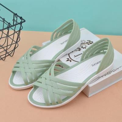 Summer Fish Mouth Women's Sandals New Flat Heel Crystal Jelly Shoes Women's Non Slip Plastic Sandals Beach