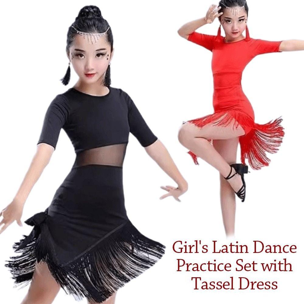 Cha Cha Kids Latin Dance Dress Fringe Tassel Performance Clothes Samba Stage Outfits Child Girls