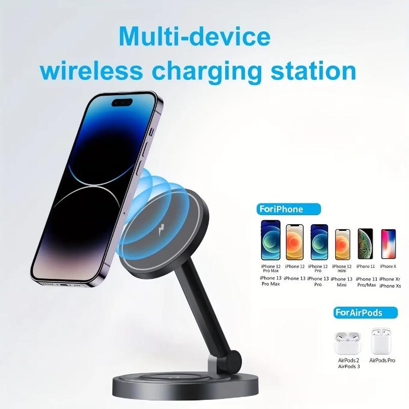 Magnetic Wireless Charger Stand Pad 3 In 1 For Magsafe iPhone 16 15 14 13 12 Pro Max Apple Watch Airpods Fast Charging Station