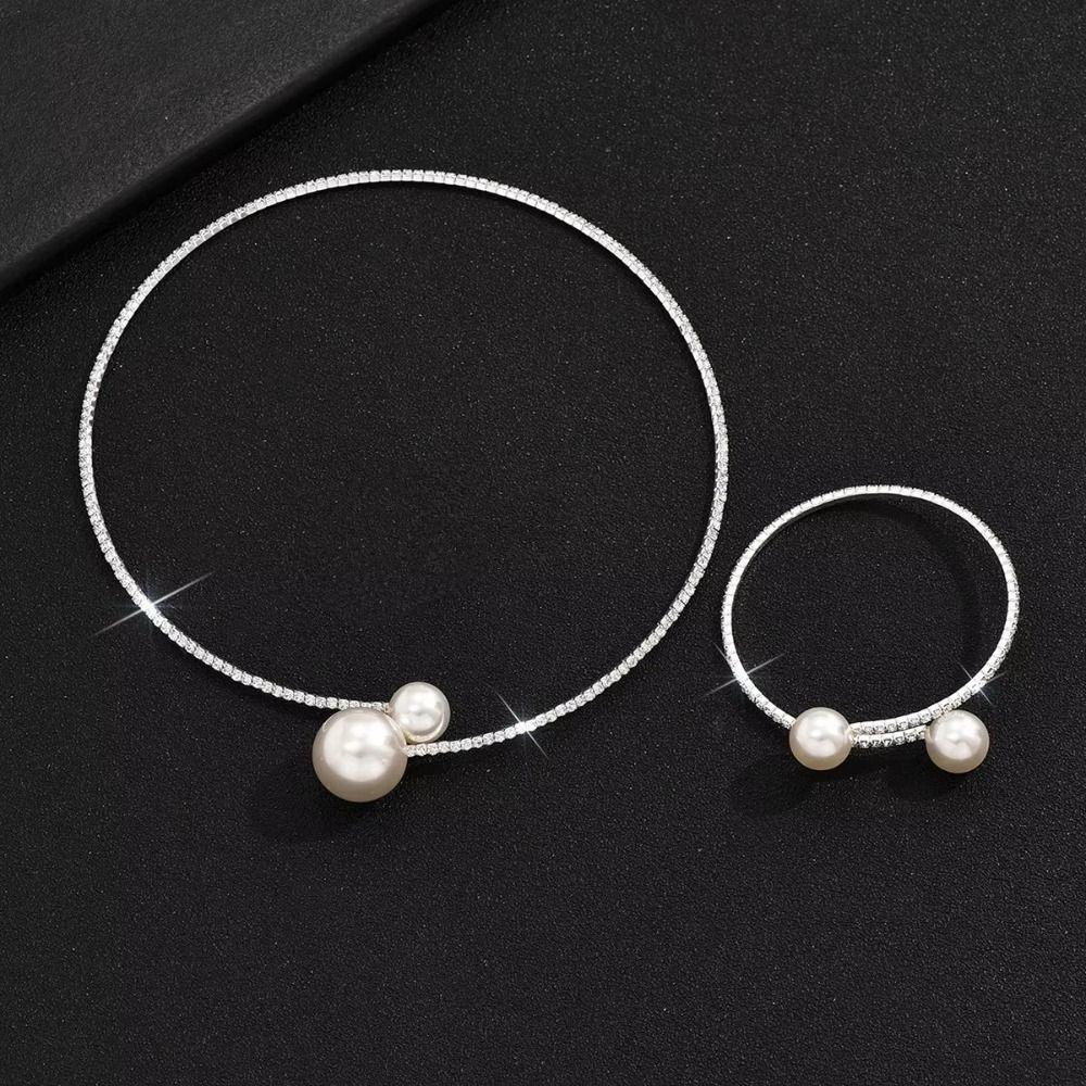 Openable Bracelet Bridal Jewelry Sets Adjustable Rhinestones Necklace Bracelet  Gift