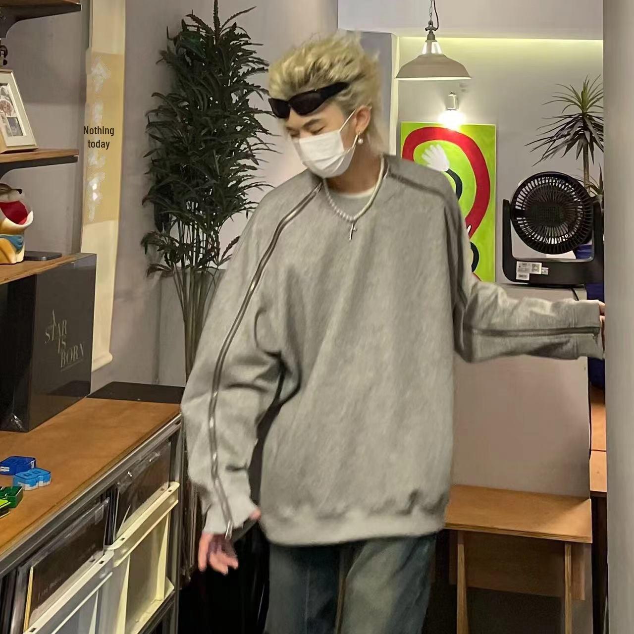 

Мужская высококачественная толстовка с круглым вырезом на молнии - осенняя мода, стиль хип-хоп, свободный крой L