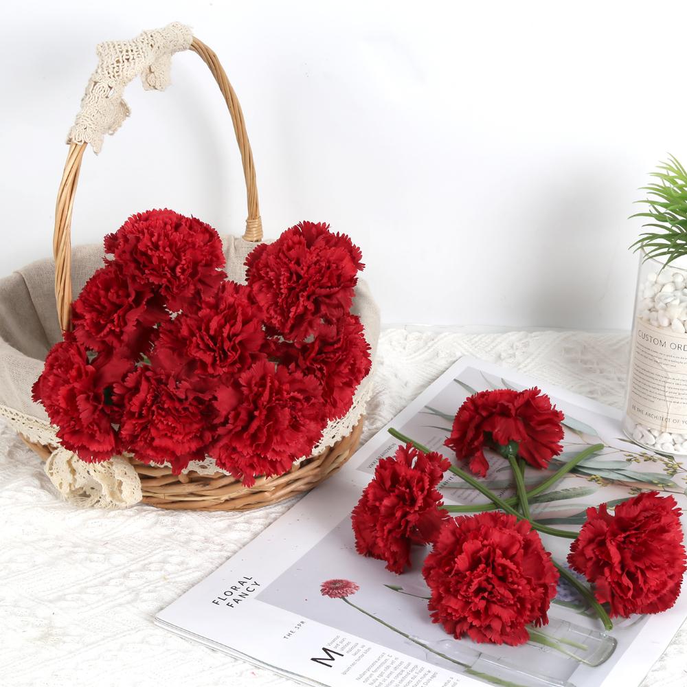 2 Bunches Artificial Carnations Total 12 Heads Silk Faux Flowers for Funeral Arrangements Wedding Bouquets Cemetery Wreaths DIY Crafts