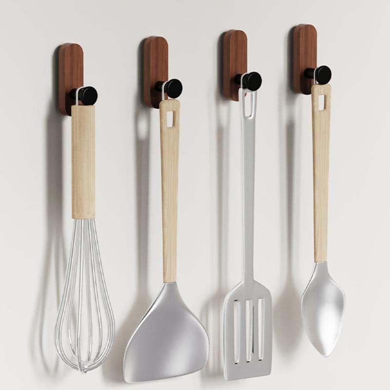 Sturdy Wood Adhesive Wall Hook Easy Mounting For Kitchen Bathroom Storage Organizers