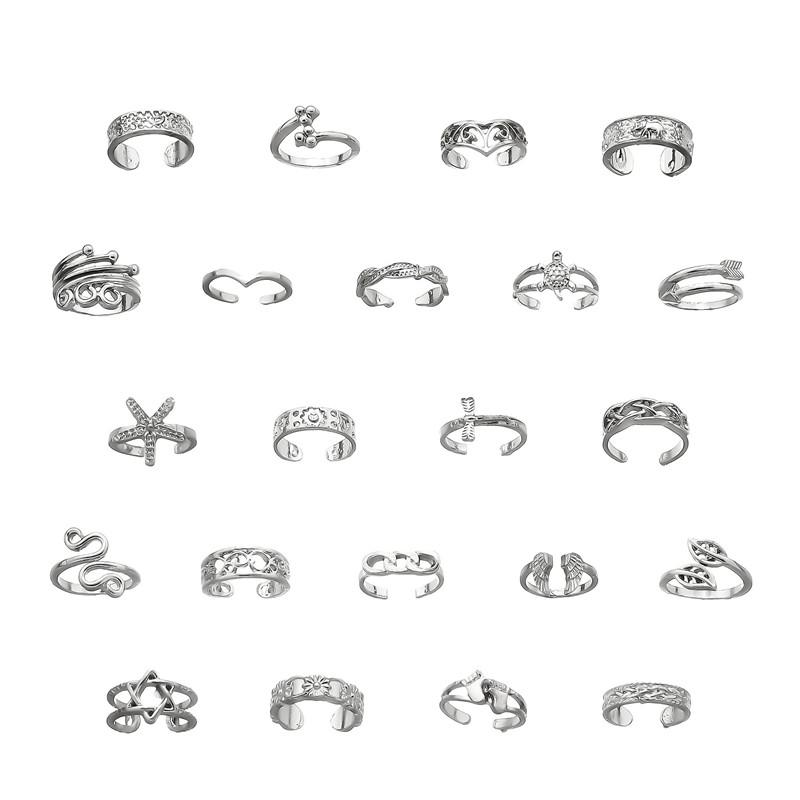 

22Pcs Creative Adjustable Toe Rings Set Hollowed Heart Star Opening Toe Ring for Women Fashion Jewelry Gift Accessories