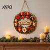 Outdoor Festive Decorations Wooden Christmas Door Wreath for Front Door Vintage Merry Welcome Sign