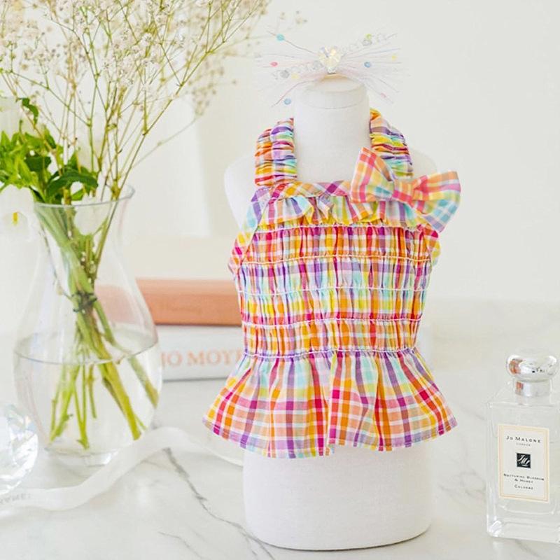 2025 spring new colorful plaid suspender skirt dog skirt small dog teddy bear pet clothes