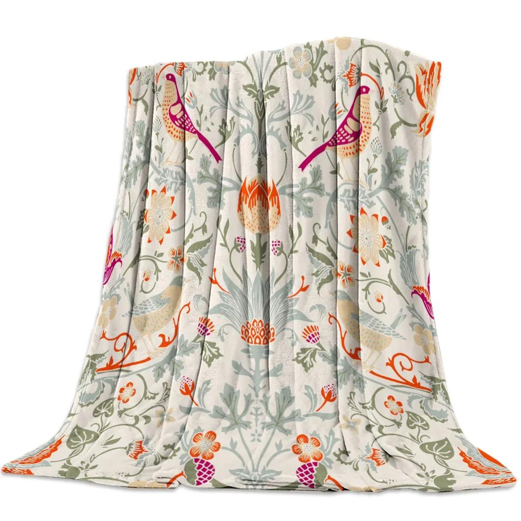 Flower Hummingbird Flannel Fleece Bed Blanket Bedspread Coverlet Bed Cover Soft Lightweight Warm Cozy Throw Blankets Queen Size