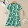 ZANZEA Women V-Neck Loose Summer Casual Floral Print Short Sleeve Dress