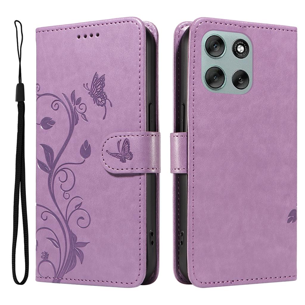 For Motorola Moto G56 5G PU Leather Cases Flower Pattern Wallet Stand Phone Cover with Strap