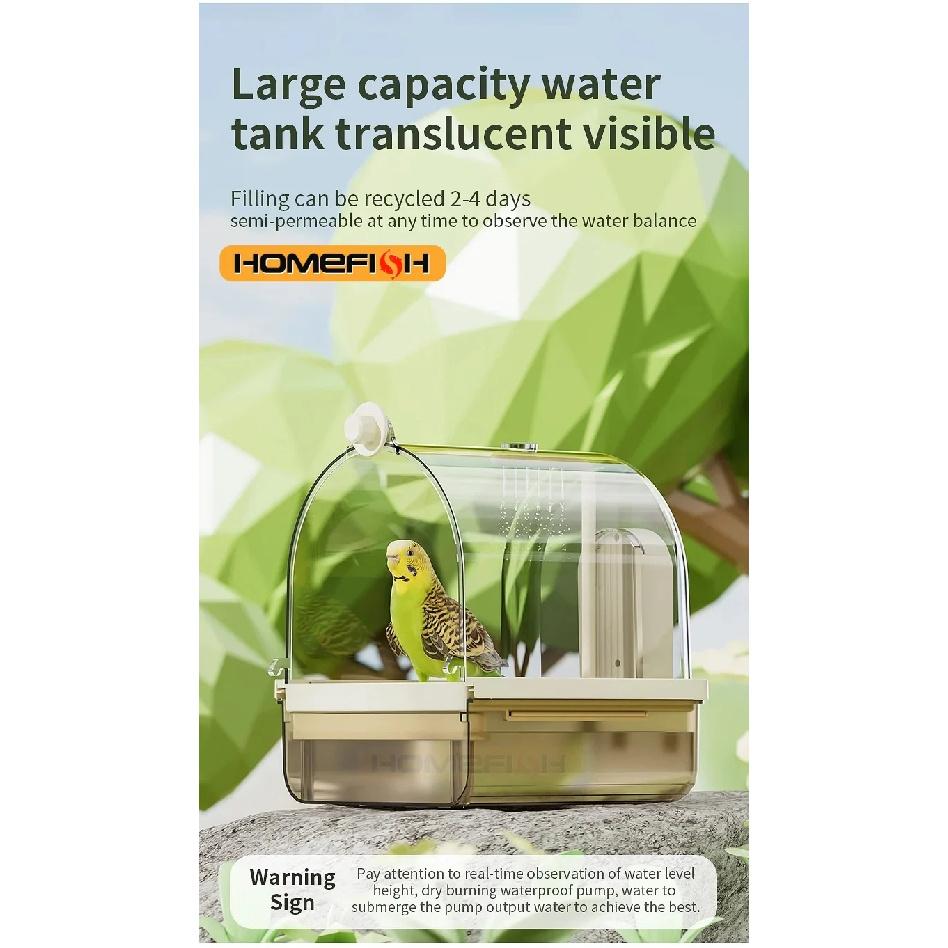 Bain d'oiseaux suspendu transparent circulation d'eau automatique bain douche pour oiseaux facile à nettoyer design peu encombrant accessoire de cage à oiseaux