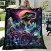 Cyberpunk Dinosaur Throw Blanket, Futuristic Dino Print Blanket for Sofa Bed Travel Camping Decor