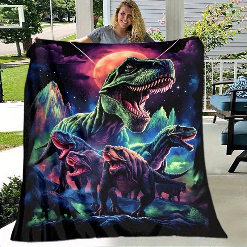 Cyberpunk Dinosaur Throw Blanket, Futuristic Dino Print Blanket for Sofa Bed Travel Camping Decor 75X95CM