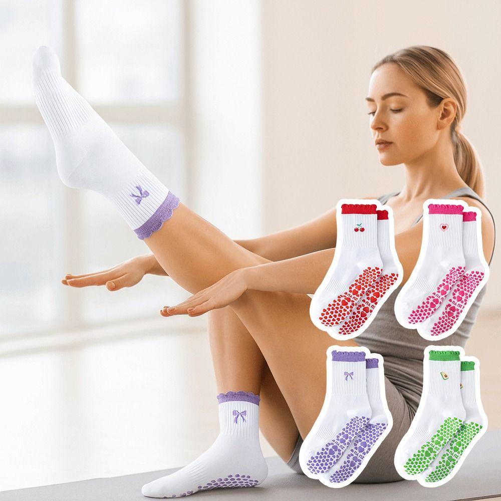 Cotton Yoga Socks Harajuku Street Bowknot Embroidery Socks New Mid Tube Socks