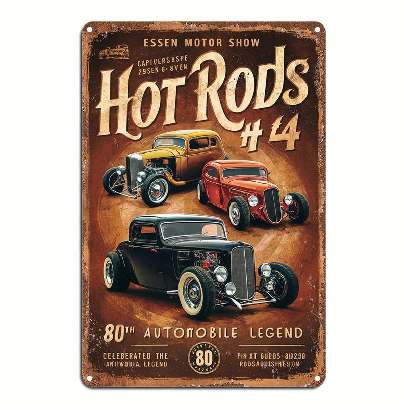 Racing Car Retro Style Metal Decorative Painting for Garage Room Decor