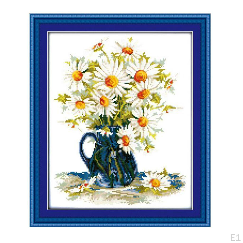 Daisy Flowers Stamped Stitch Set - Counted Stitch, -Stitching Patterns with Pre-Printed Fabric &