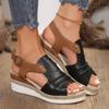 Summer Women's Large Size Sandals Wedge Rope Bottom Peep Toe Sandals