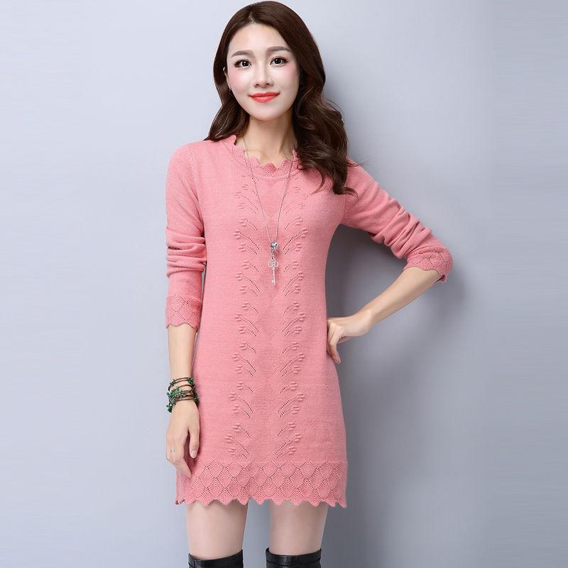 

Sweater Trendy and Casual Mid-length Pullover for Women Loose Long-sleeved Warm Knitted Sweater for Autumn and Winter M розовый