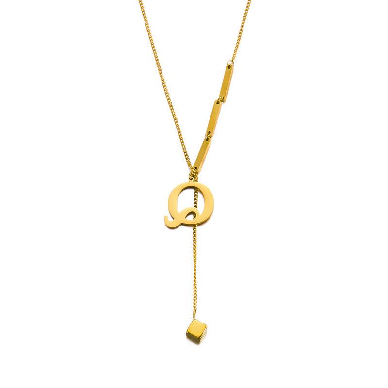 Stainless Steel Letter Necklace with Long Tassel Pendant for Women