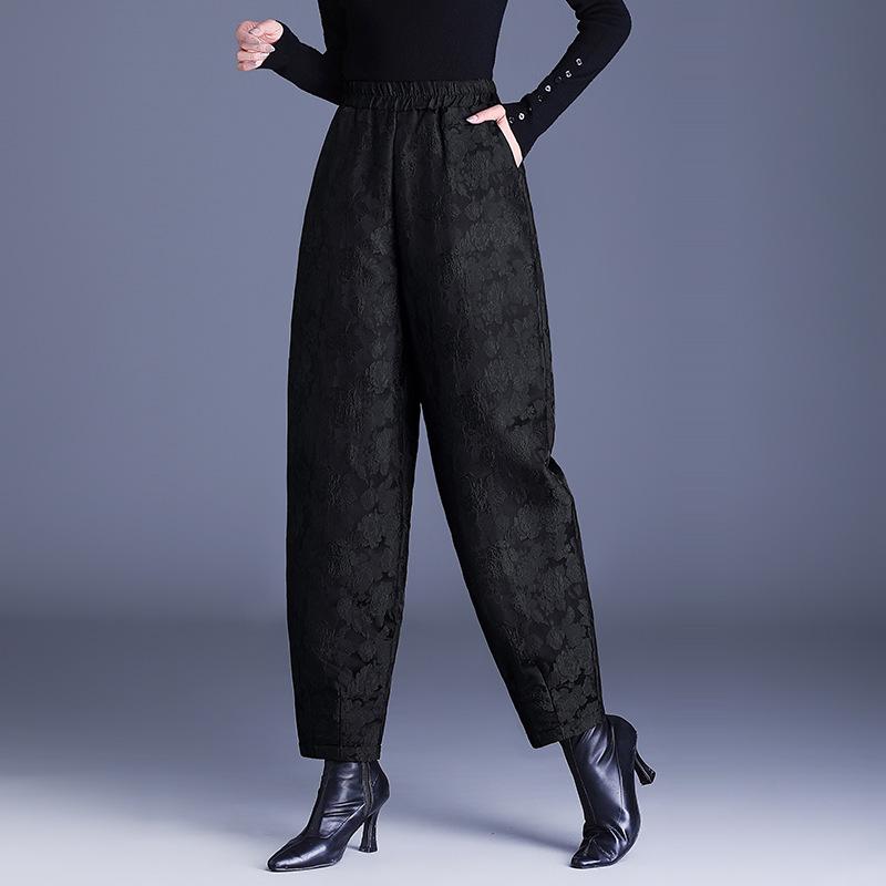 

Жаккардовые брюки-харлан женские зимние утепленные шаровары большого размера модные повседневные брюки 3XL чёрный