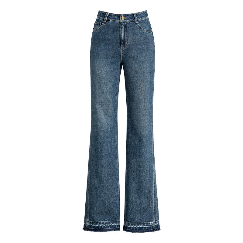 2024 High-Waisted Color Block Micro-Flare Jeans - Stylish, Versatile, and Flattering Straight Leg Design 30 джинсовый синий