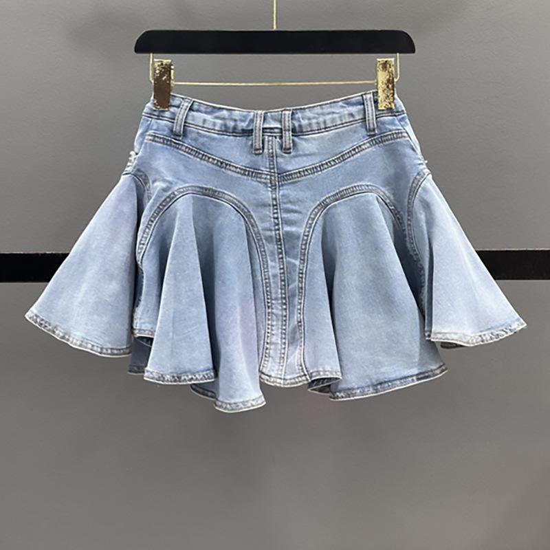 Stație Europeană nișă tiv cu volane fustă de denim femei primăvară și vară sexy fete fustă evazată în formă de A