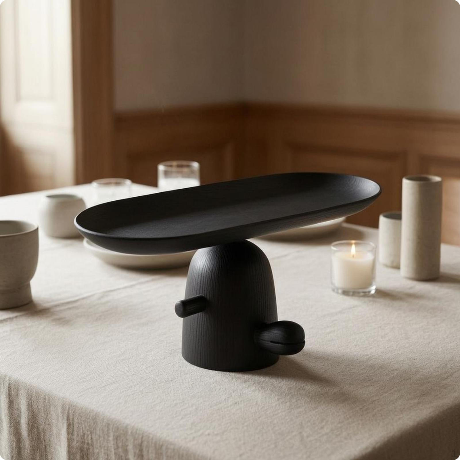Wooden Display Tray Black Fruit Sculptural Serving Platter Model B