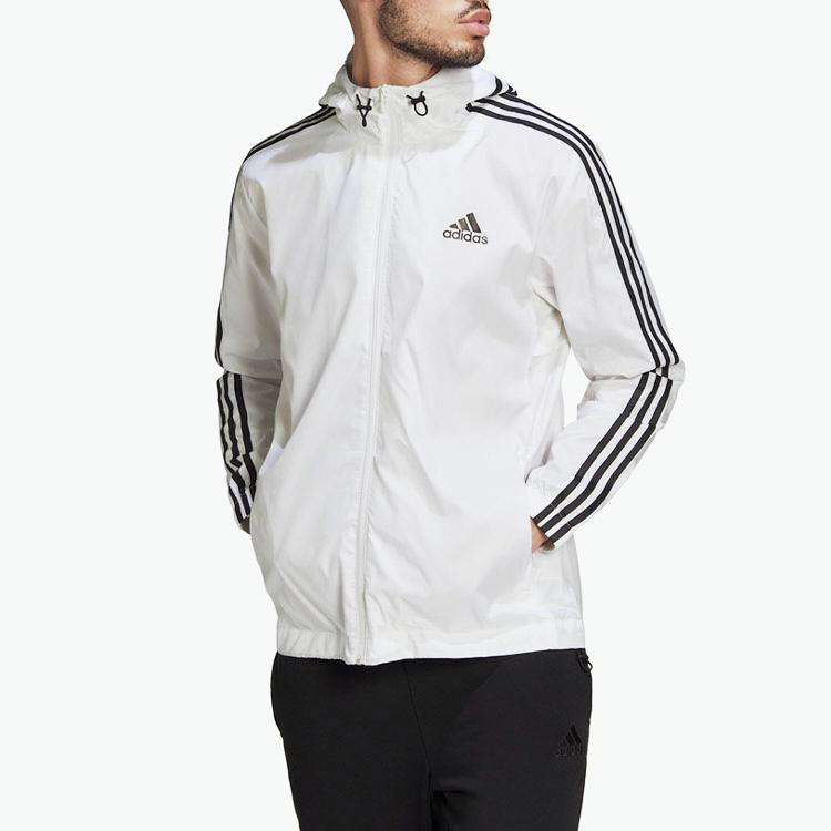 Adidas Striped Logo Print Sports Training Hooded Jacket Men Jackets White HE4320
