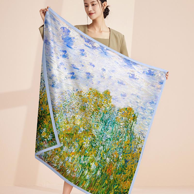 Heavyweight 16 Momme Floral Silk Scarf - 100% Mulberry Silk Souvenir Gift